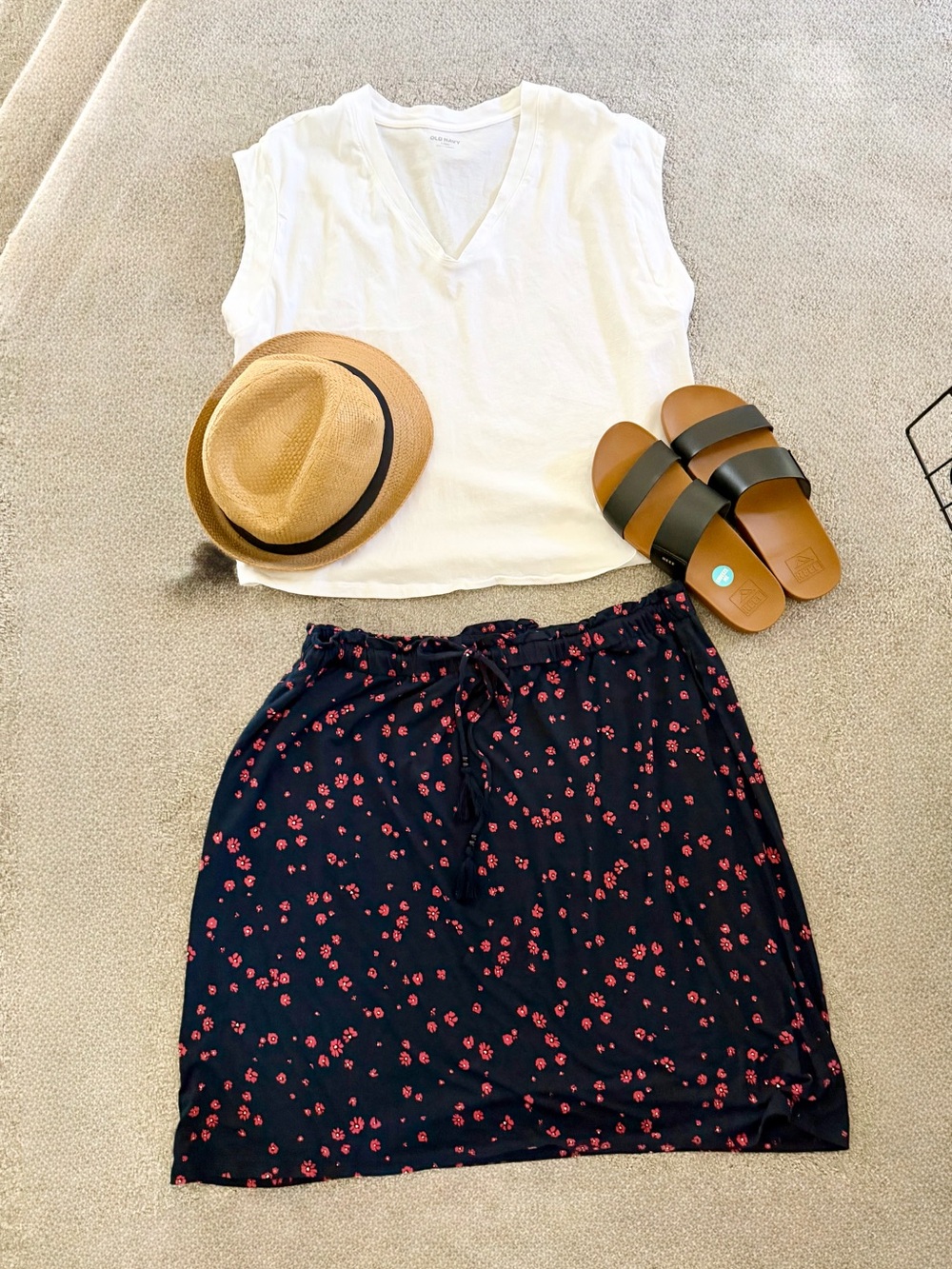 J. Jill Navy Skirt with Red Floral Print soft cotton summer skirt